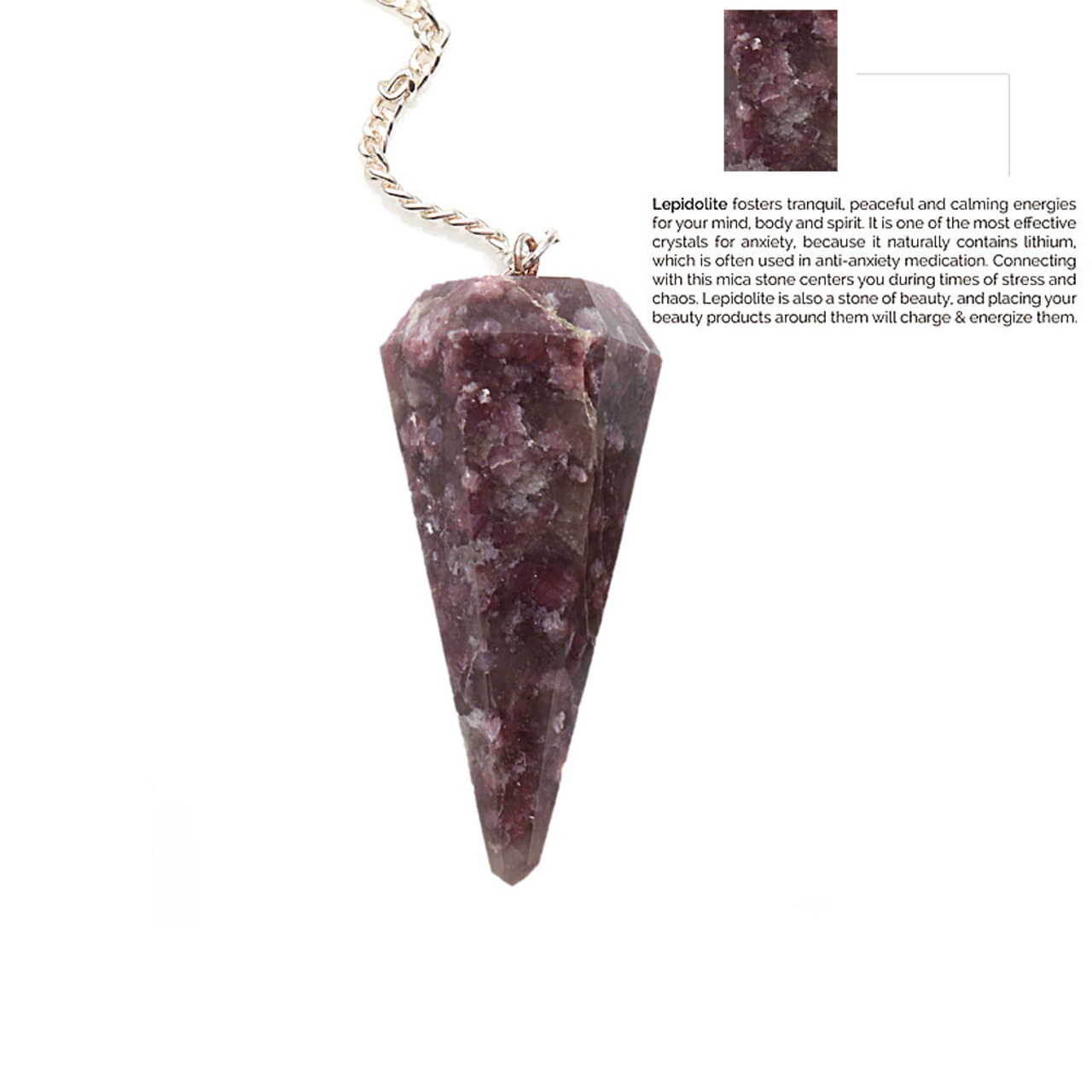 Gemstone Dowsing Pendulum Pendant, 44x16mm Silver Plated Handmade Pendant with Chain, GemMartUSA (14007)
